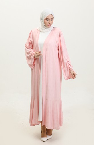 Belted Dress Abaya Suit 0601-01 Pink Ecru 0601-01