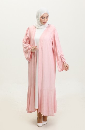 Kuşaklı Elbise Abaya İkili Takım 0601-01 Pembe Ekru