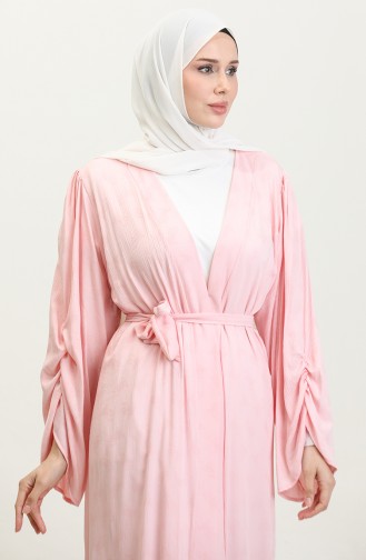 Belted Dress Abaya Suit 0601-01 Pink Ecru 0601-01