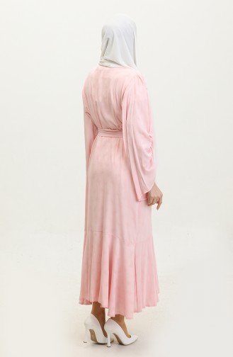 Kuşaklı Elbise Abaya İkili Takım 0601-01 Pembe Ekru