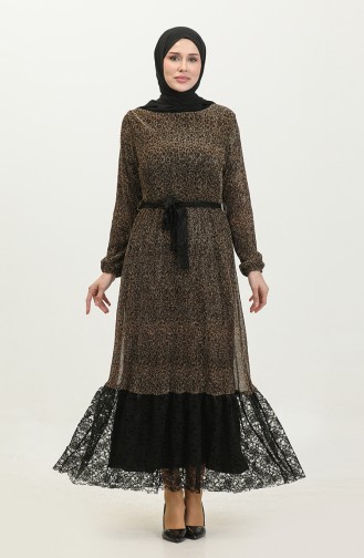 Kleid Mit Gürtel Und Leopardenmuster 81837-01 Hellbraun 81837-01