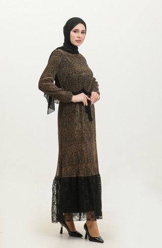 Leopard Pattern Belted Dress 81837-01 Tan 81837-01