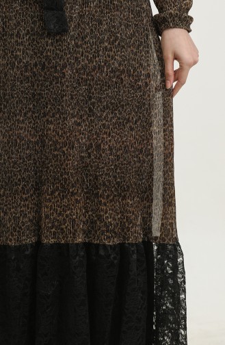 Leopar Desenli Kuşaklı Elbise 81837-01 Taba