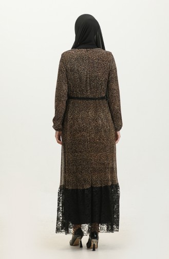 Kleid Mit Gürtel Und Leopardenmuster 81837-01 Hellbraun 81837-01