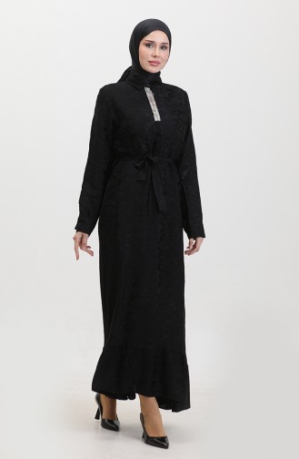 Gemustertes Kleid Mit Hemdkragen 81854-01 Schwarz 81854-01