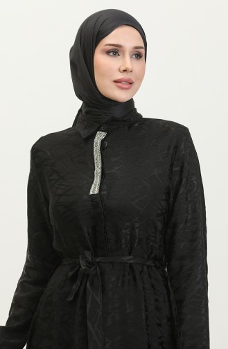 Gemustertes Kleid Mit Hemdkragen 81854-01 Schwarz 81854-01