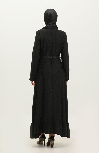 Gemustertes Kleid Mit Hemdkragen 81854-01 Schwarz 81854-01