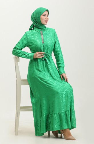 Shirt Collar Patterned Dress 81854-02 Emerald Green 81854-02