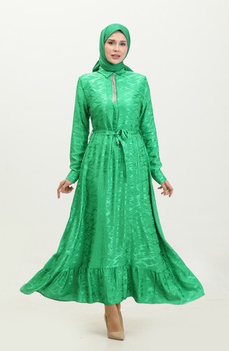 Shirt Collar Patterned Dress 81854-02 Emerald Green 81854-02