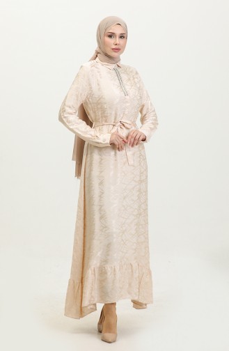 Gemustertes Kleid Mit Hemdkragen 81854-04 Creme 81854-04