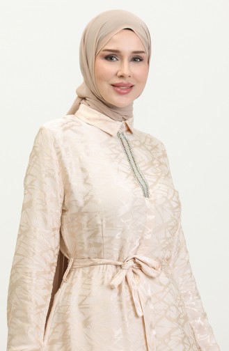 Gemustertes Kleid Mit Hemdkragen 81854-04 Creme 81854-04