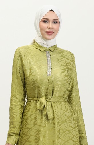 Gömlek Yaka Desenli Elbise 81854-05 Fıstık Yeşili