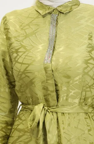 Gömlek Yaka Desenli Elbise 81854-05 Fıstık Yeşili