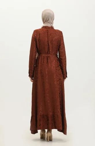 فستان منقوش للمحجبات 81854-06 بني 81854-06