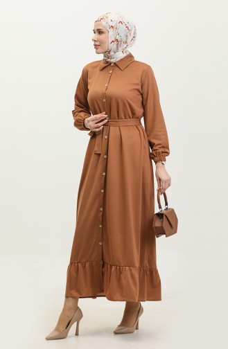 Robe Hijab Boutonnée 2021-03 Fauve 2021-03