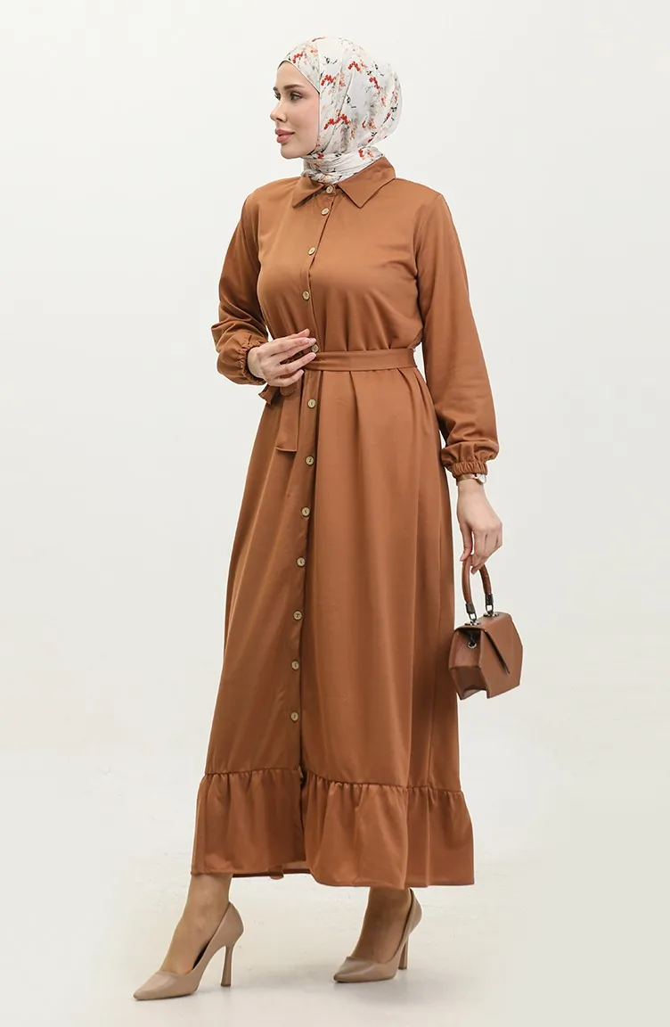 Robe Hijab Boutonnée 2021-03 Fauve 2021-03