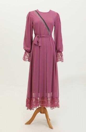 فستان بتصميم دانتيل للمحجبات 5400-01 وردي فاتح 5400-01
