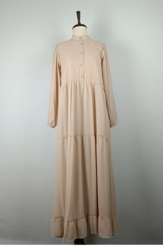 Halb Geknöpftes Kleid Beige 7810 1165