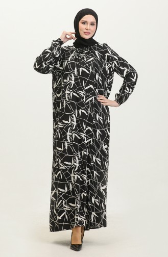 فستان فيسكوز مُطبع بمقاسات كبيرة 44852H-01 لون أسود 44852H-01