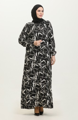 فستان فيسكوز مُطبع بمقاسات كبيرة 44852H-01 لون أسود 44852H-01