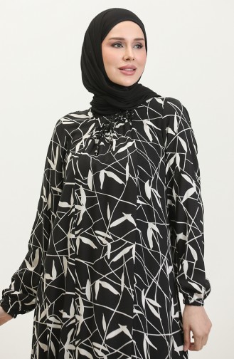 فستان فيسكوز مُطبع بمقاسات كبيرة 44852H-01 لون أسود 44852H-01