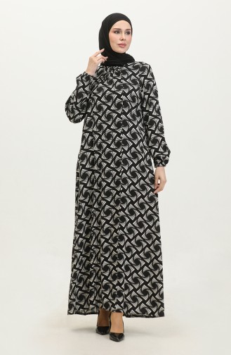 فستان فيسكوز مُطبع بمقاسات كبيرة 44852N-01 لون أسود 44852N-01