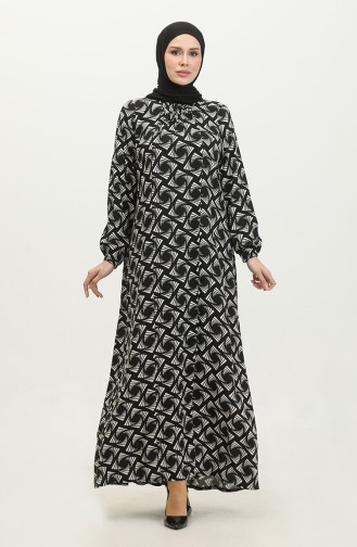 فستان فيسكوز مُطبع بمقاسات كبيرة 44852N-01 لون أسود 44852N-01