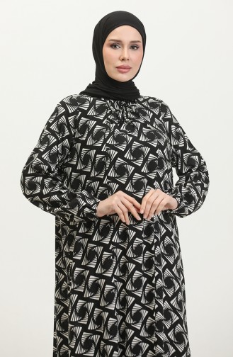 فستان فيسكوز مُطبع بمقاسات كبيرة 44852N-01 لون أسود 44852N-01
