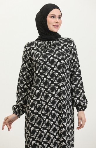 فستان فيسكوز مُطبع بمقاسات كبيرة 44852N-01 لون أسود 44852N-01