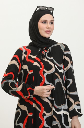 فستان فيسكوز مُطبع بمقاسات كبيرة 44852O-01 لون أسود 44852O-01