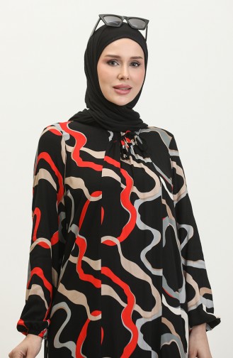 فستان فيسكوز مُطبع بمقاسات كبيرة 44852O-01 لون أسود 44852O-01