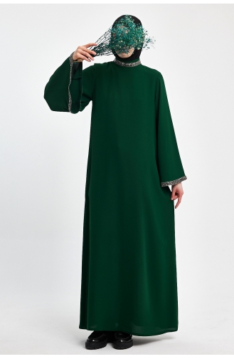 İhya Tekstil Ispanyol Kollu Taş Detaylı Şık Elbise İKTDE01-01 Zümrüt Yeşili