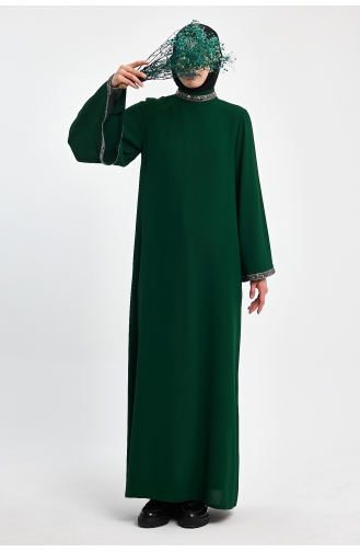 İhya Tekstil Spanische Ärmel Stein Detailliertes Stilvolles Kleid İKTDE01-01 Smaragdgrün 01-01