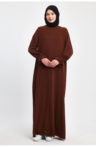 İhya Textile Large Size Tunnel Sleeve Comfortable Dress KTEM02-02 Brown 02-02