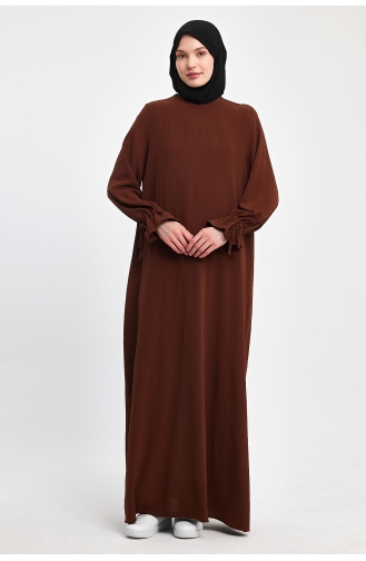 İhya Textile – Robe Confortable à Manches Tunnel Grande Taille Marron KTEM02-02 02-02