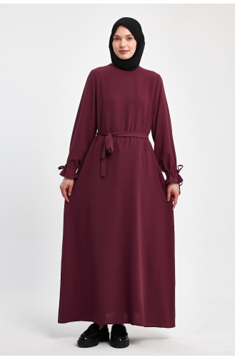 Ihya فستان مريح بأكمام نفق مقاس كبير من القماش KTEM02-03 أحمر خمري 02-03