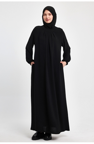 İhya Textile Grande Taille Plissé Modèle Confortable Robe Unie PRMD01-01 Noir 01-01