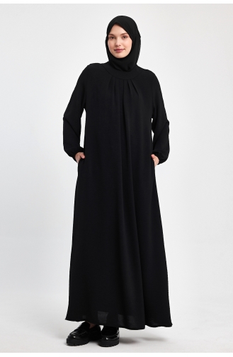 İhya فستان سادة مقاس كبير بطيات ومريح PRMD01-01 أسود 01-01