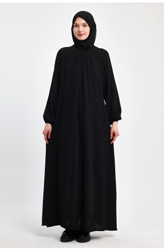 İhya فستان سادة مقاس كبير بطيات ومريح PRMD01-01 أسود 01-01