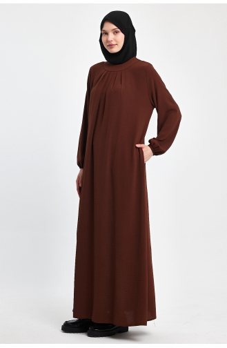 İhya Textile Large Size Pleated Comfortable Model Plain Dress PRMD01-02 Brown 01-02