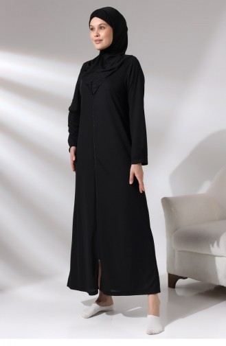 Siyah Kadın Fermuarlı Tek Parça Kendinden Örtülü Namaz Elbisesi 01 Nmz 018144
