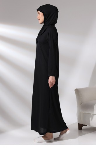 Schwarzes Einteiliges Selbstbedeckendes Gebetskleid Für Damen Mit Reißverschluss 01 Nmz 018144 01.NMZ.018144