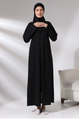 Siyah Kadın Fermuarlı Tek Parça Kendinden Örtülü Namaz Elbisesi 01 Nmz 018144