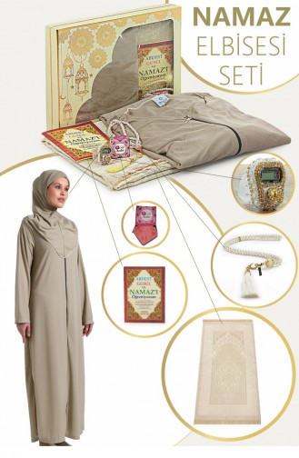 Mink Women`s Practical Headscarf Zippered One-Piece Prayer Dress Prayer Mat Set 05 17 1231 05.17.1231