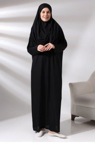 Tek Parça Namaz Elbisesi Siyah 5015 4480774480776