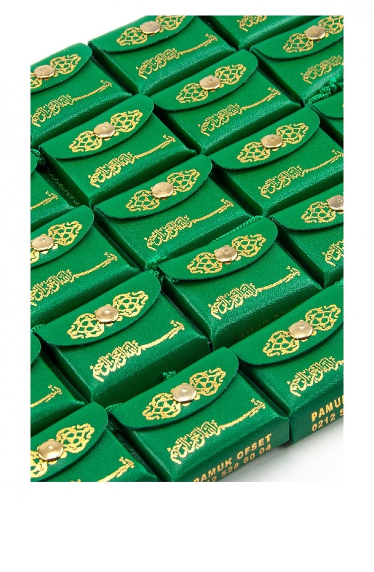 Sefamerve, Mini Koran Met Leren Tas Effen Arabisch Groene Kleur 25 Stuks 4531814531818