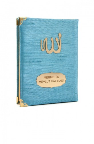 Mit Shantuk-Stoff überzogene Yasin-Büchertaschengröße Personalisierter Teller Blaue Farbe Islamische Geschenke 4545834545830 4545834545830