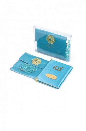 Şantuk Kumaş Kaplı Yasin Kitabı Çanta Boy İsme Özel Plakalı Tesbihli Keseli Kutulu Mavi Renk Cemiyet Hediyeliği 4545874545876