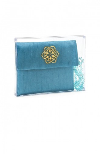 Şantuk Kumaş Kaplı Yasin Kitabı Çanta Boy İsme Özel Plakalı Tesbihli Keseli Kutulu Mavi Renk Cemiyet Hediyeliği 4545874545876