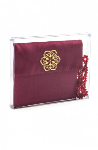 Shantuk Fabric Covered Yasin Book Bag Size Personalized Plate Prayer Bead Pouch Boxed Burgundy Color Society Gift 4545894545894 4545894545894
